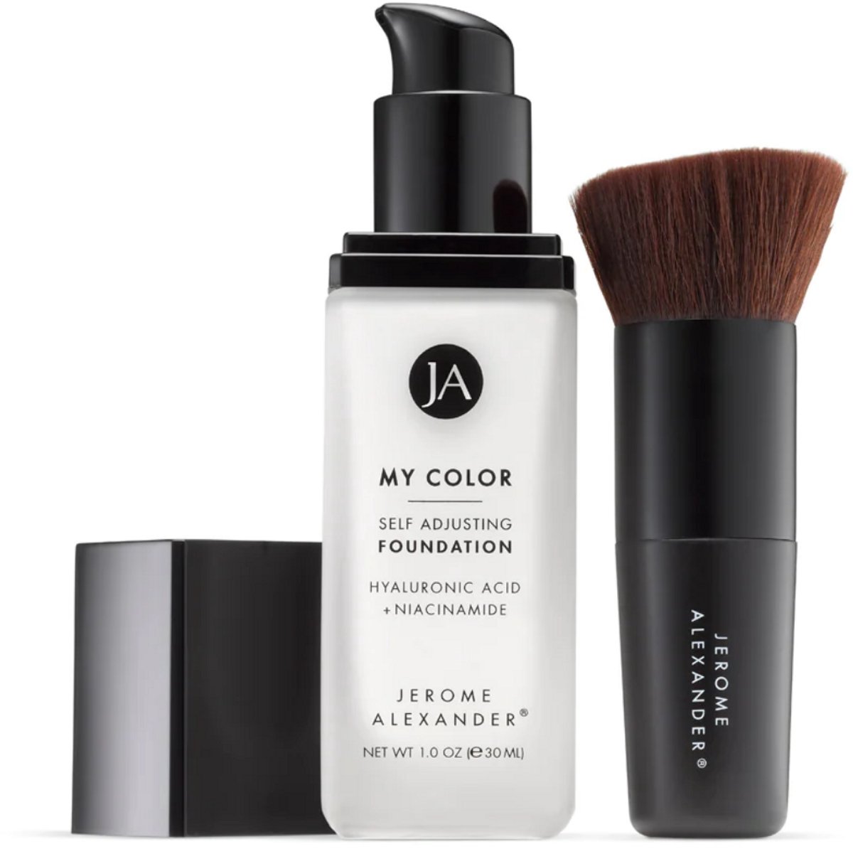 Jerome Alexander, My Color Self Adjusting Foundation - Medium/Dark 30 ml - Kleurveranderende Foundation - Natuurlijk dekkende makeup met Hylaluronzuur, Niacinamide, Agrireline - 30ml - Inclusief Kabuki foundation kwast