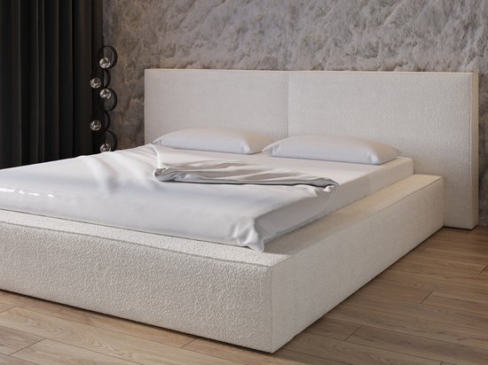 Bed 06 - Gestoffeerd tweepersoonsbed met bouclé overtrek - 180x200 cm - Elegant en comfortabel - Wit (Anthology 1)