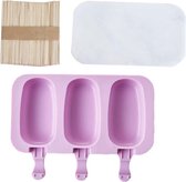 IBBO Shop - IJsvormpje met 50 ijsstokjes - Ijsjes Vormen - Siliconen - BPA Vrij - IJsjes vormen - IJslolly vormen - 3 stuks - Pastel paars - Bakvorm - Fruitijs - Yoghurt ijs - ijslolly - Ijsjes - Paars