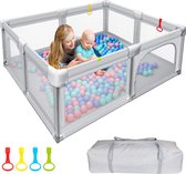 Kinderbox voor baby's, kinderbox, 150 x 180 cm, Anti-slip Zuignappen, 4 Halters, Luchtdoorlatende Gaas en Deur met Ritssluiting, Binnen en Buiten Baby Speelbox, Grijs