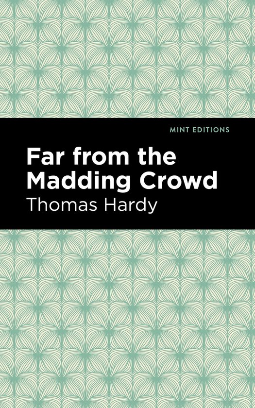 Boek "Far from the Madding Crowd" van Thomas Hardy met een mintgroen art-deco patroon.
