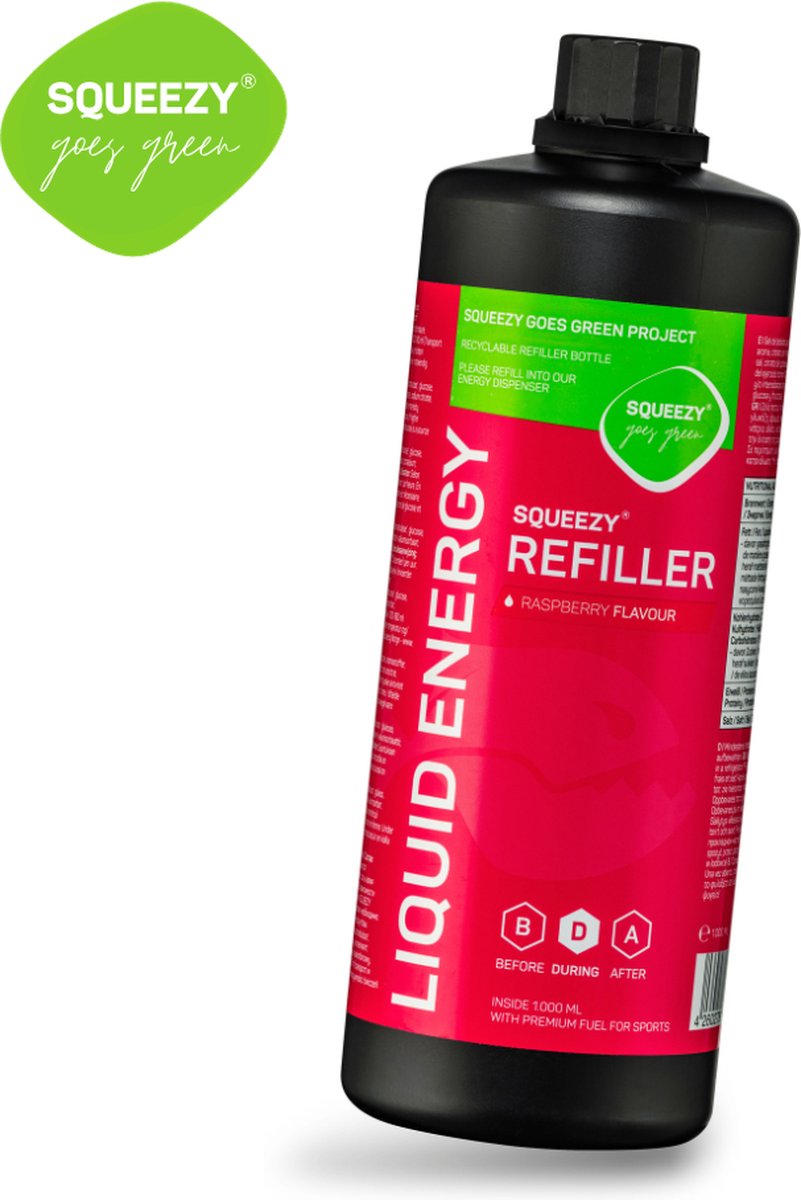 Squeezy Liquid Energy 1000ml Raspberry Gezondheid| Sport | Sportvoeding | Energiegel | Hardlopen | Alle sporten | Hardloopvoeding | Energiegels