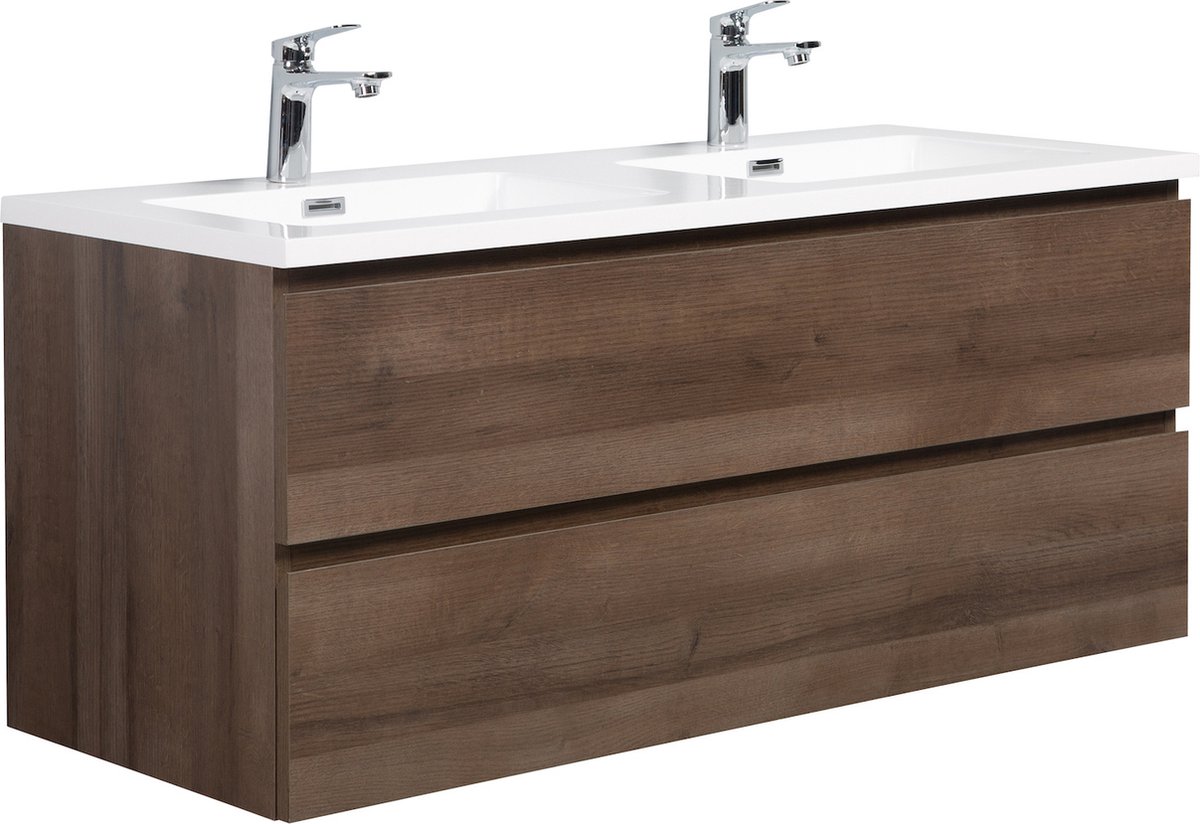 Badplaats Badkamermeubel Set Angela 120 cm – Bruin Eiken – Badmeubel met Wastafel