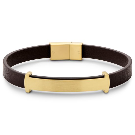 Nomen | Bracelet en cuir brun avec plaque d'identification dorée
