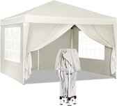 BMetics - Tente de fête - Pliable - EasyUp - Pavillon extérieur - Garden Party - 3x3m - Imperméable - Résistant aux UV - Beige