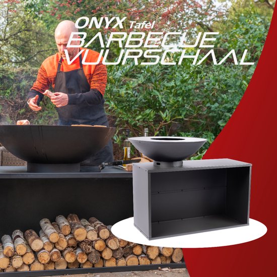 RedFire - Onyx - barbecue - BBQ - Zwart - Vuurschaal BBQ - Vuurkorf - Vuurschaal 80 cm - houtopslag - Grillschaal - Plancha ring - Terrasverwarming - Sfeerhaard van RedFire — afbeelding 2