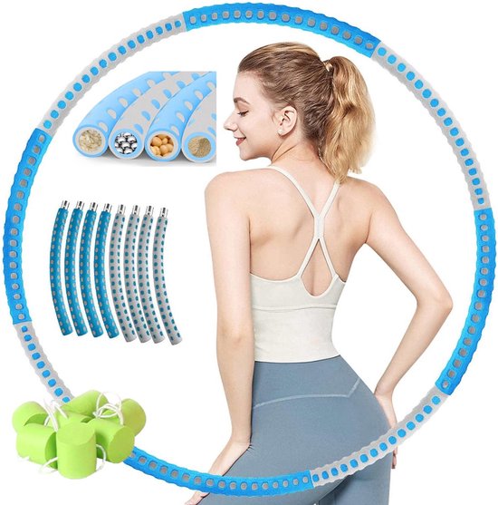 Hoelahoep - Fitness - hoelahoep met gewicht - verstelbaar 1.2kg tot 3.2kg - hula hoop fitness - blauw/grijs - Cadeau