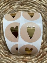 Sluitsticker - Sluitzegel – Beige / Zand / Nude – Goud – Hart / Hartje | Trouwkaart – Geboortekaart – Envelop | Harten | Envelop stickers | Cadeau – Gift – Cadeauzakje – Traktatie | Leuk inpakken | Huwelijk - Babyshower – Kraamfeest | DH collection