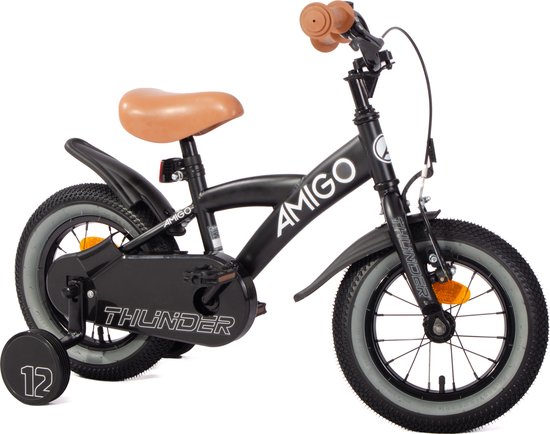 AMIGO Thunder Jongensfiets 12 Inch - Kinderfiets voor 2 tot 4 Jaar - 90-105 cm - Met Zijwieltjes - Zwart/Wit van AMIGO — afbeelding 4