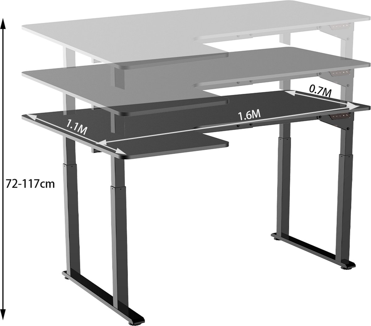 null Elektrisch L-vormig Zit-Sta Hoekbureau - afbeelding 2