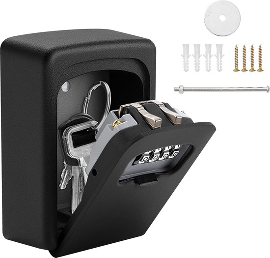 1 stuk zwart cijferslot-sleutelkast - wandgemonteerde sleutelkast voor buiten met sleutelkluis