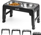 In hoogte verstelbare hondenbak met 2 roestvrijstalen voerkommen - 4-voudig verstelbaar - zwart dog bowl stand