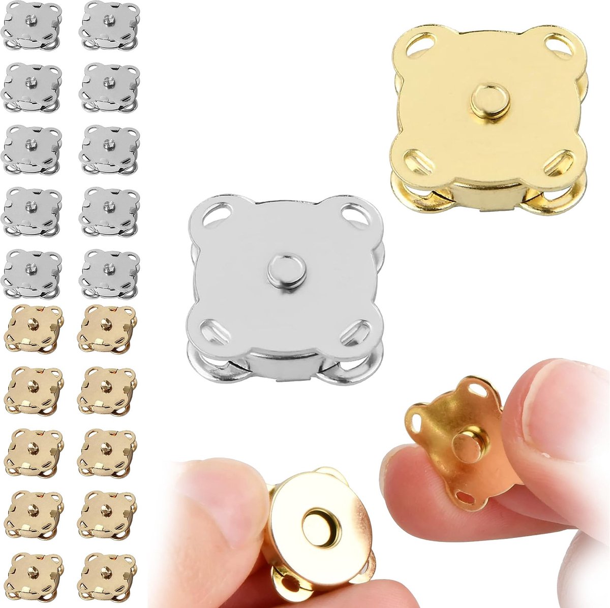 Magnetische knoop naaien magneet knoop naaien magneetsluiting roestvrij magnetische knopen DIY gereedschap knop van metaal voor tassen naaien handwerk handtassen kleding (15 mm goud zilver) 20 stuks