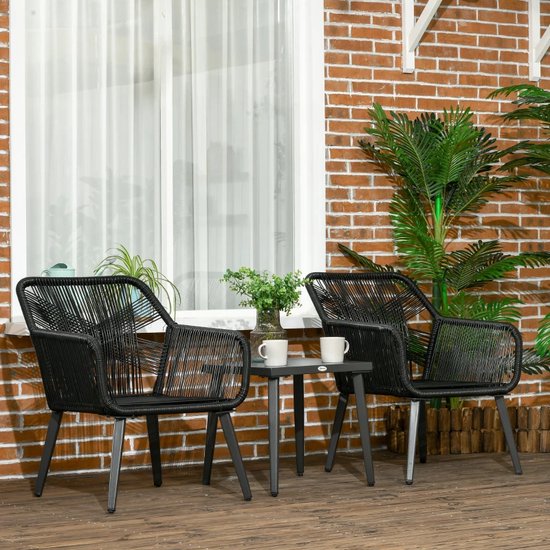 Balkonset - Tuinset 2 personen voor balkon - Zwart
