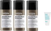 3 x L'Oréal Professionnel Absolut Repair Masque Moléculaire sans Rinçage – Pour tous types de cheveux abîmés – 100 ml + Evo Travelsize