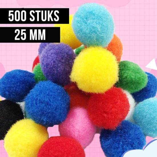 Allernieuwste.nl® 500 STUKS Pompons 25 mm - Mix Kleur Knutsel Pompons - DHZ Handwerken Knutselen -500 x 2.5cm - Kleuren Mix