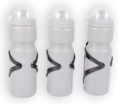 Set de bouteilles d'eau en plastique gris avec support | 3 pièces | 7,5x7,5x25cm | Bec verseur Push-pull anti-fuite | Sans BPA | Garde au chaud et au froid | Idéal pour le camping, le Sport, le bureau , École.