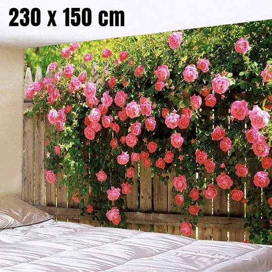 Allernieuwste.nl® Tapisserie murale de jardin de roses, Décoration murale à suspendre - Mur de roses - Couleur - 230 x 150 cm