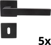 Set van 5 Deurklinken met Sleutelrozet - Mat Zwart - Deurkruk Met Rozet - Deurbeslag Set - Vierkant