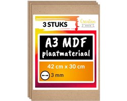 Creative Deco 3 x A3 MDF - Plaat | 420 x 300 x 3 mm | Perfect voor Lasersnijden, CNC - Frezen, Modelleren, Freeswerk