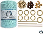 Macramé Pakket | 200 METER | Incl. Handleiding | Ocean Blue | Starter Set | Ringen | Kralen |Stokken | Macramé Touw | 3mm | 100% Katoen | Macramé | Decoratie | DIY | Doe Het Zelf | Wandkleed | Dromenvanger | Plantenhanger | Tassen | TheOldOmen |