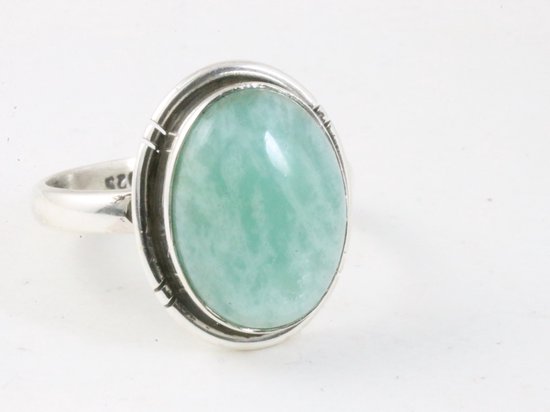 Ovale zilveren ring met groene amazoniet - maat 19.5