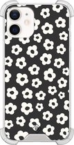 Casimoda® hoesje - Geschikt voor iPhone 12 Mini - Retro Bloempjes - Shockproof case - Extra sterk - TPU/polycarbonaat - Zwart, Transparant