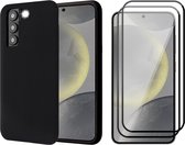 Hoesje geschikt voor Samsung Galaxy S24 Plus - 2x Screenprotector Volledig Dekkend Glas - Mat Back Case Zwart