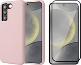 Hoesje geschikt voor Samsung Galaxy S24 Plus - Screenprotector Volledig Dekkend Glas - Mat Back Case Roze
