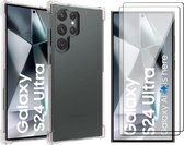 Hoesje geschikt voor Samsung Galaxy S24 Ultra - 2x Screenprotector Volledig Dekkend Glas - Shockproof Transparant