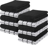 Towels - 12 theedoeken - keukenhanddoeken van 100% katoen - machinewasbaar (38 x 64 cm) (zwart en wit)