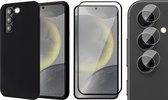 Hoesje geschikt voor Samsung Galaxy S24 - Screenprotector Volledig Dekkend Glas & Camera - Mat Back Case Zwart