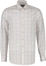 Ledub modern fit overhemd - structuur - wit met blauw - grijs en bruin dessin - Strijkvriendelijk - Boordmaat: 40