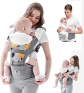 Babydrager, all-in-one babydrager voor pasgeborenen vanaf de geboorte, baby's en peuters (0-36 maanden), verstelbare zitting, babydraagtas, 3 draagposities (grijs)