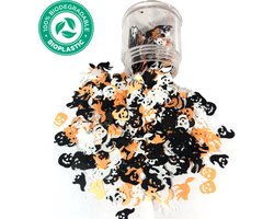 Halloween Decoratie Chunky Glitters (Figuurtjes Zwart/Oranje) (Volume 8g) [Halloween outfit versiering kostuum voor kinderen volwassenen - lichaamswond schotwond hechting scar heks bloed zombie wond mes spin clown - Biologisch Afbreekbaar Eco]