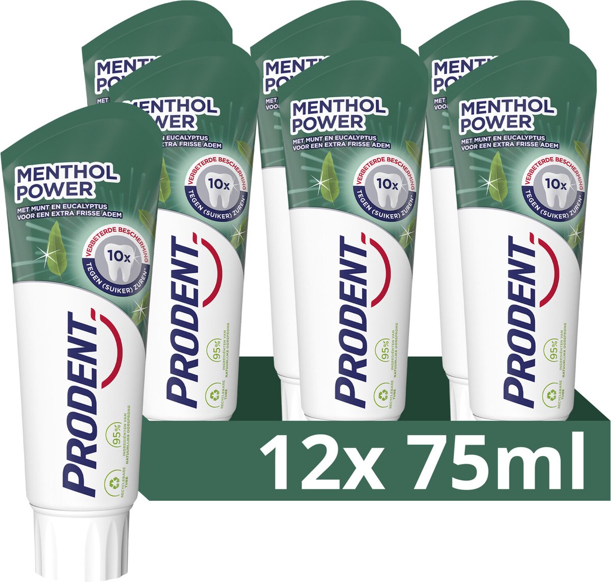 Prodent Tandpasta - Menthol Power - met munt en eucalyptus voor een extra frisse adem en schone tanden - 12 x 75 ml