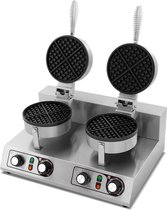 HCB® - Professioneel dubbel Horeca wafelijzer met timer voor 2 ronde wafels - 230V - Wafelmaker van RVS / INOX - 52x38x28 cm (BxDxH) - 10.4 kg