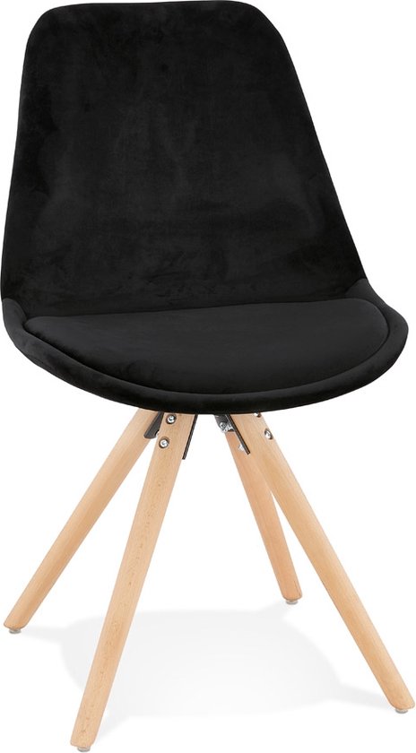 Alterego Vintage 'RICKY' stoel in zwart fluweel met poten in natuurlijk hout