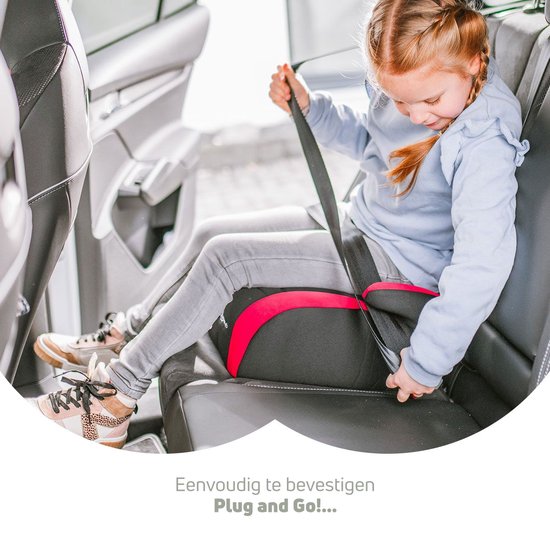 BabyGO autostoel Booster iSize - Zitverhoger - Stoelverhoger - Autogordel bevestiging - Rood (voor kinderen van 125 - 150cm) - BabyGO