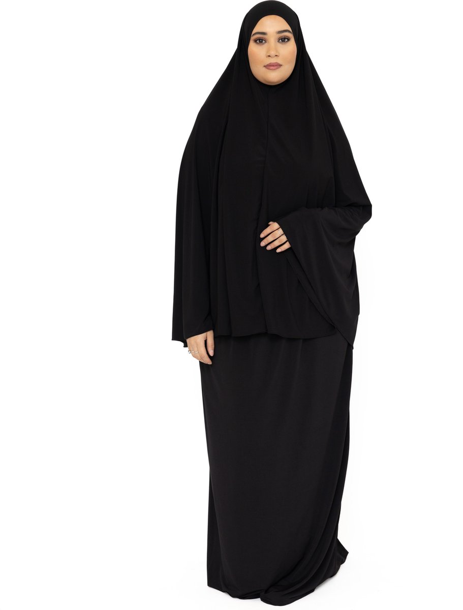Khimaar Premium Jersey- Zwart - Gebedskleding Dames - Eid- Islamitische Kleding - Khimar - Jilbab - Vrouw - Abaya - OneSize - Zwart - marocstore.nl