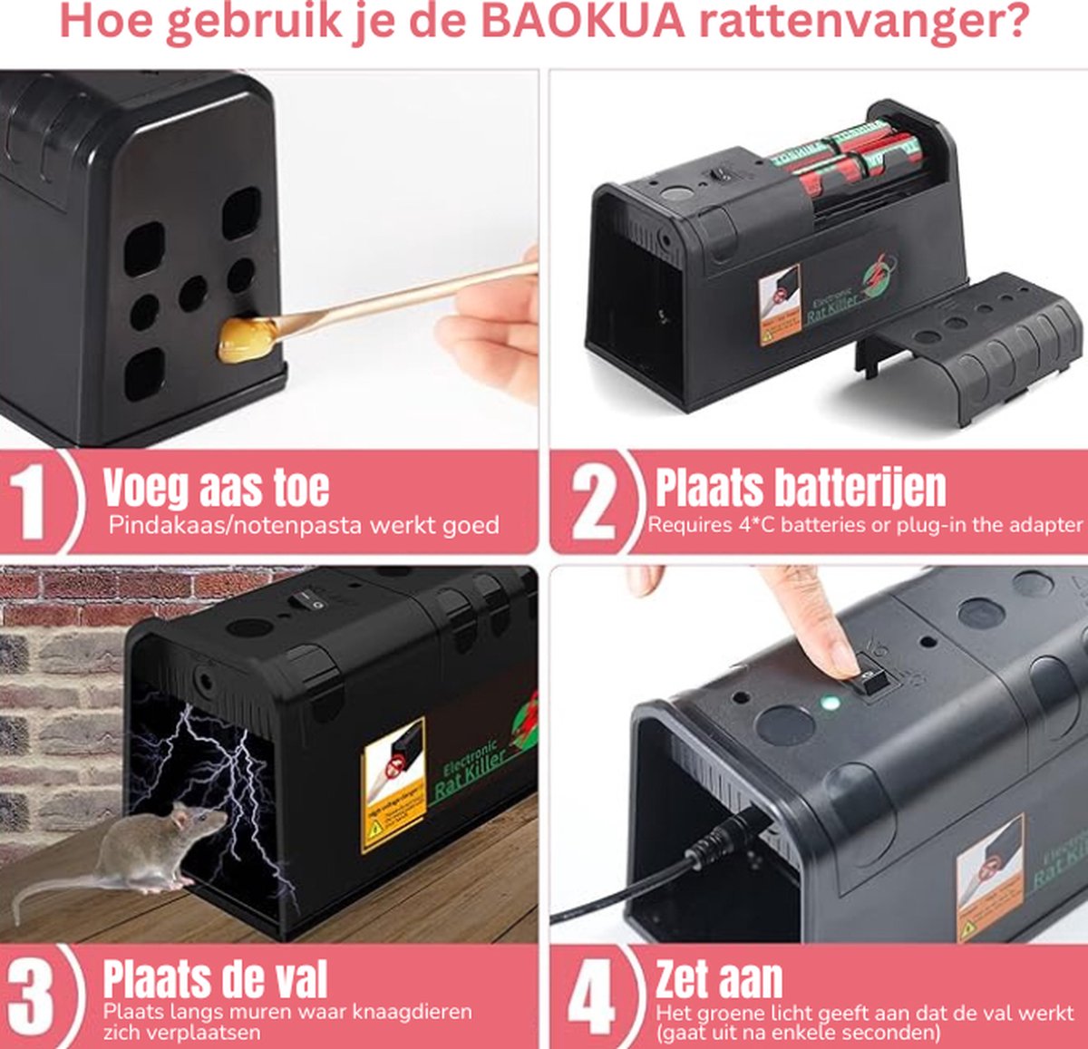 Rattenvallen, Humane Muizenval, 7000V Herbruikbare Elektrische Elektronische Hoogspanningsondersteuning