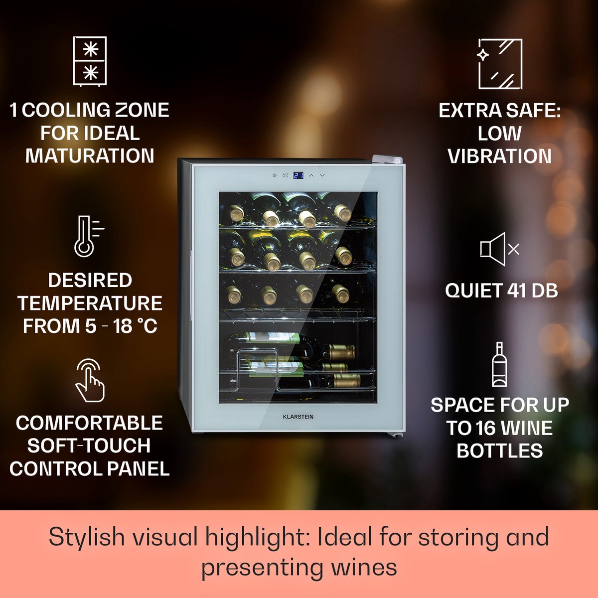 Klarstein Shiraz 16 Quartz Wijnkoelkast 42 Liter - Touch - afbeelding 3