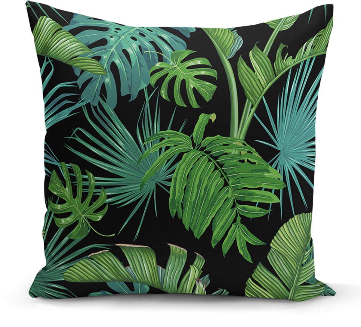 De Groen Home BLOEM Sierkussen Velvet - 50x50 cm - Palmbladeren - Inclusief binnenkussen - Fluweel