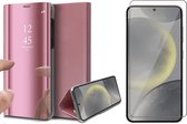 Hoesje geschikt voor Samsung Galaxy S24 Plus - Screenprotector Glas - Spiegel Book Case Rosegoud