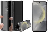 Hoesje geschikt voor Samsung Galaxy S24 - Screenprotector Glas - Spiegel Book Case Zwart
