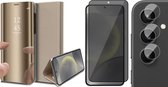 Hoesje geschikt voor Samsung Galaxy S24 Plus - Privacy Screenprotector Volledig Dekkend Glas & Camera - Spiegel Book Case Goud
