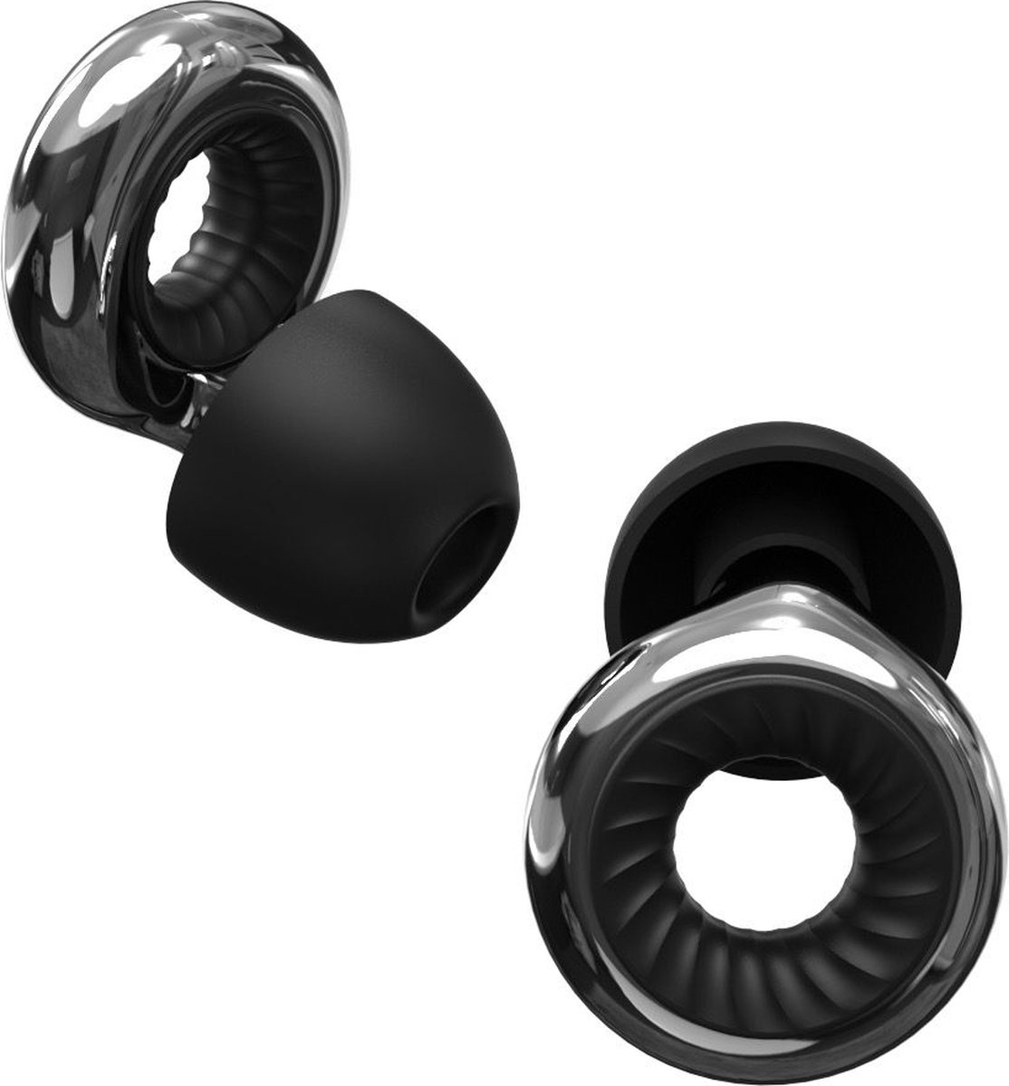 Goedkoopste Herbruikbare Oordoppen voor Slapen en Festivals - Partyplugs - Gehoorbescherming - Festival Oordopjes - Slaapoordoppen - Geluidsdemping Tot 26 dB - 4 Maten XS/S/M/L - Chrome Platinum Zilver/Zwart