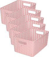 Plasticforte Opbergmand - 5x - Kastmand - rotan kunststof - oud roze - 6 Liter - 19 x 29 x 13 cm