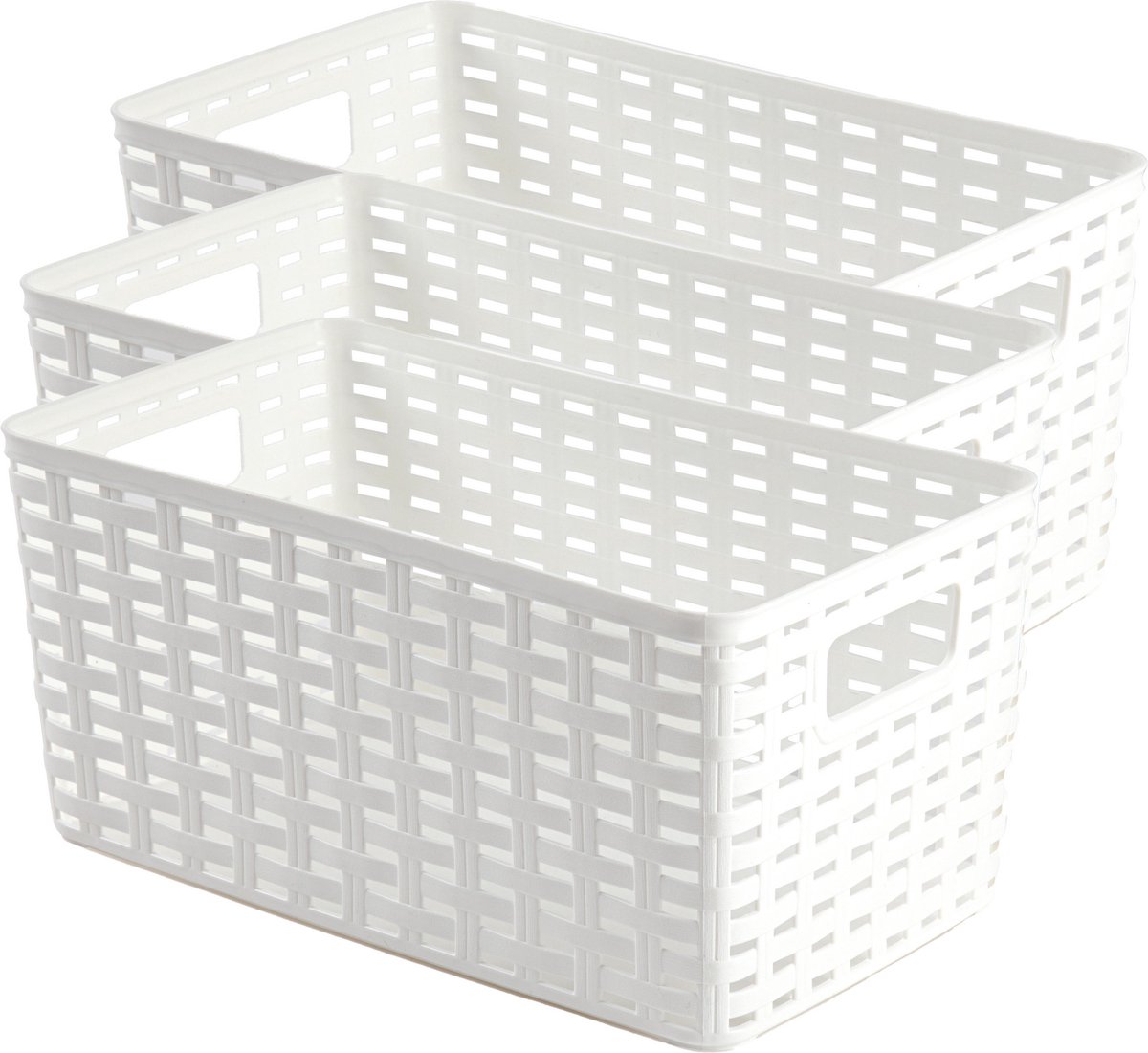PlasticForte Opbergmand - 3x - Kastmand - rotan kunststof - wit - 5 Liter - 15 x 28 x 13 cm