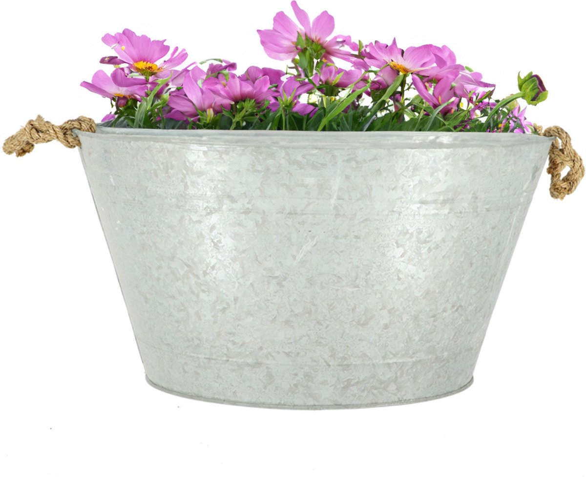Goedkoopste Esschert Design Teil/plantenpot/bloempot -groot - zink - zilver - L50 x D36 X H27 cm - 22 liter